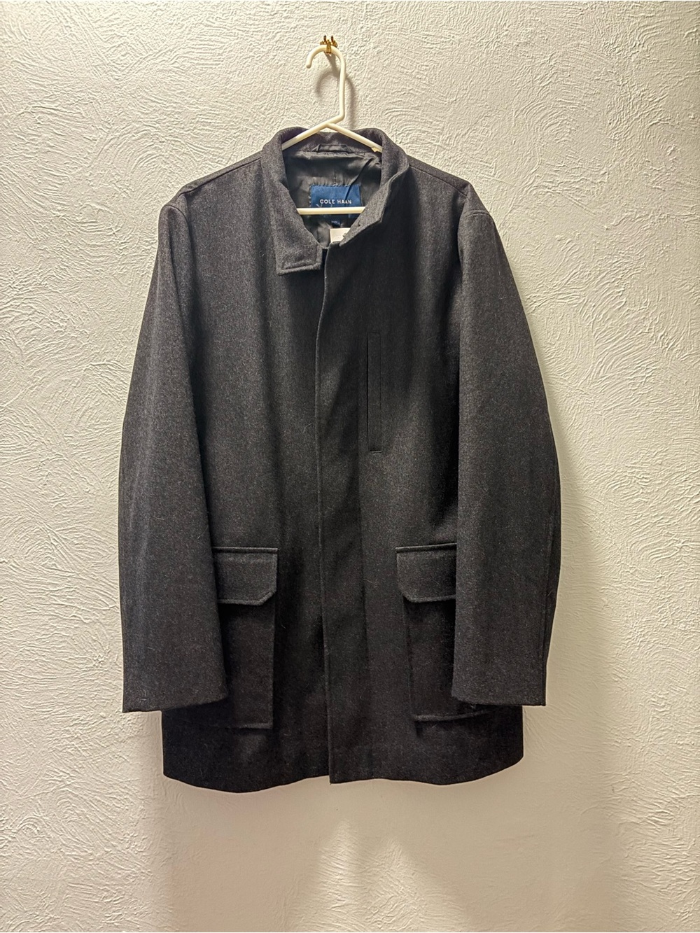 Cole Haan Men's Charcoal Wool Blend Topcoat overcoat trench pea